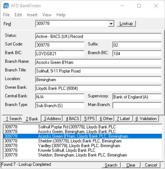 Windows Desktop BankFinder Manual AFD Software